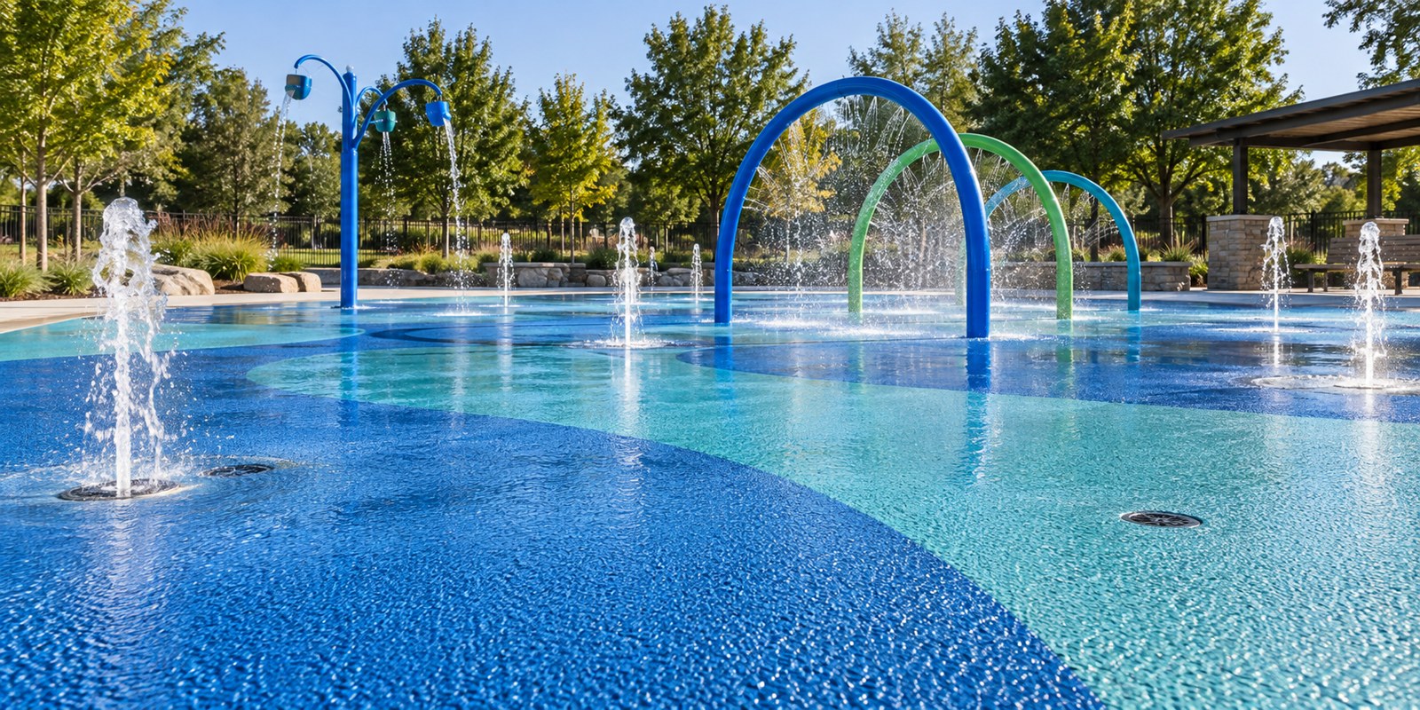 Illustration of rubber splash pad surfacing around water-play features