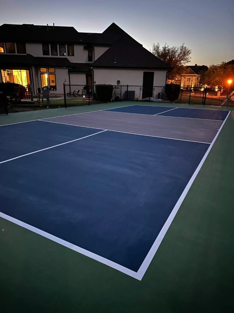 outdoor tennis, pickle ball court at night